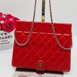 Chanel Red Quilted Leather Crossbody IPad Case